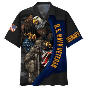 Navy Eagle With Gun And Army U.S. Navy Veteran Hawaiian Shirt