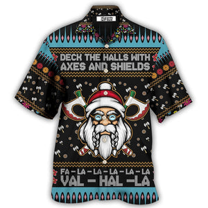 Viking Christmas Deck The Halls With Axes And Shields - Hawaiian Shirt