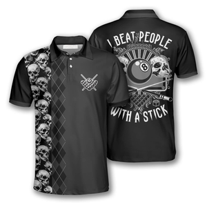 Billiard I Beat People With A Stick Pool Player Skull Argyle Pattern Polo Shirts