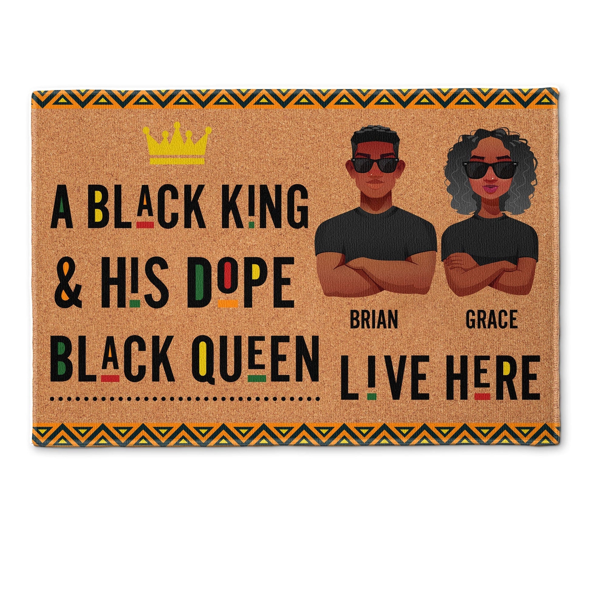 A Black King & His Dope Black Queen Live Here - Personalized Door Mat - Gift For Family, Husband Wife, African American - CL50 NA94