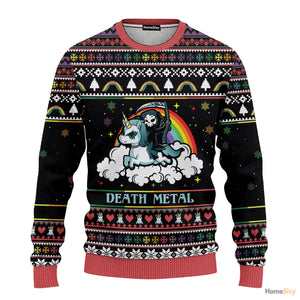 Unicorn And Death Ugly Sweater - Best Gift For Christmas