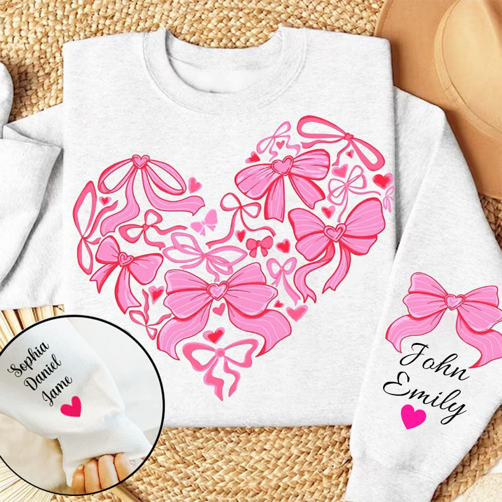 Heart Bows Pink Coquette Valentine - Custom Sleeve Sweater, Hoodie, Tshirt - Valentine Gift for Girlfriend