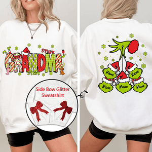 Custom Name Side - Gift For  For Grandma And Kids - Personalized Bow Red Glitter Embroidered Sweatshirt - NH96