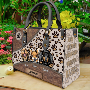 Wherever Our Fur Mom Goes Leopard Pattern - Personalized Leather Handbag - Gift for Dog Lovers, Dog Dad, Dog Mom | CLP13 NH96