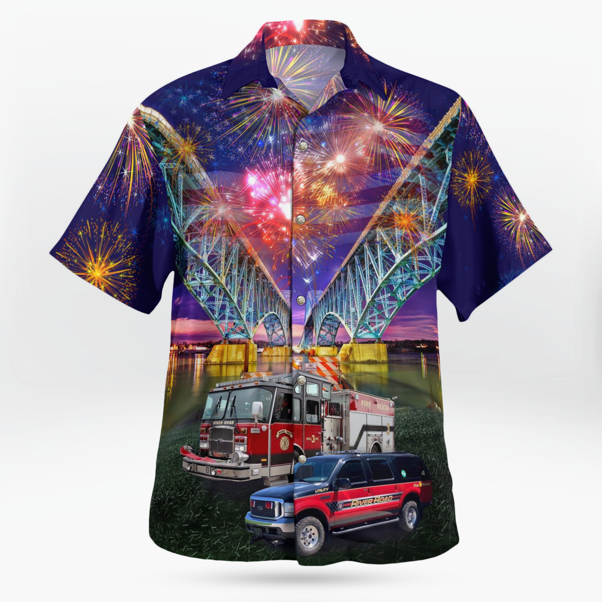 Town Of Tonawanda, New York, River Road Fire Co., 4Th Of July Hawaiian Shirt