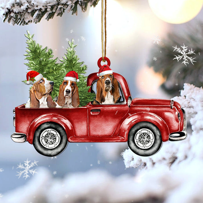 Basset Hound Red Car Christmas Ornament