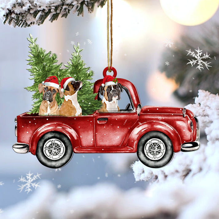 Boxer Red Car Christmas Ornament