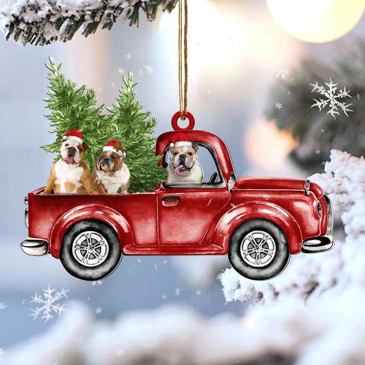 Bulldog Red Car Christmas Ornament