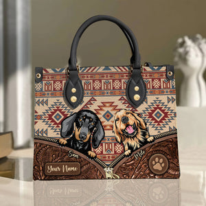 Love At First Wag Aztec Pattern - Personalized Leather Handbag - Gift for Dog Lovers, Dog Dad, Dog Mom | CLP13 NH96