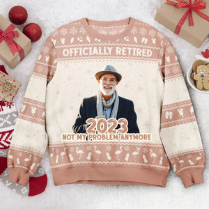 Custom Photo Officially Retired 2023 - Christmas Gift For Mom, Dad - Personalized Ugly Sweater