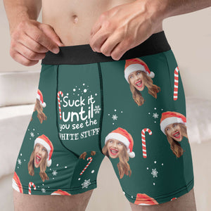 Custom Photo Suck It Until You See The White Stuff  - Gift For Boyfriend, Husband, Anniversary - Funny Personalized Custom Boxer Briefs, Men's Boxers NH96