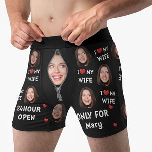 Custom Photo 24hour Open Only For My Wife - Gift For Husband, Boyfriend - Personalized Men's Boxer Briefs