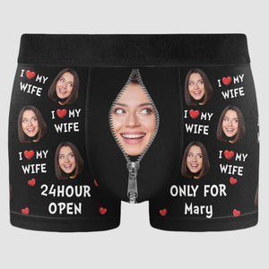 Custom Photo 24hour Open Only For My Wife - Gift For Husband, Boyfriend - Personalized Men's Boxer Briefs