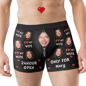 Custom Photo 24hour Open Only For My Wife - Gift For Husband, Boyfriend - Personalized Men's Boxer Briefs