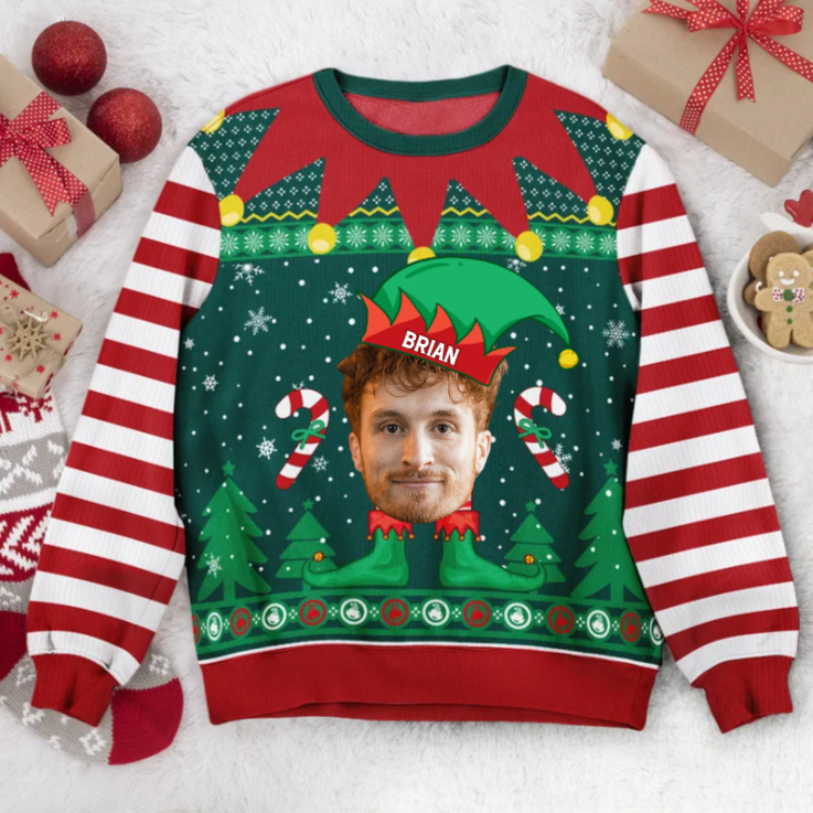 Custom Photo Elf Christmas - Christmas Gift For Family, Friends - Personalized Ugly Sweater