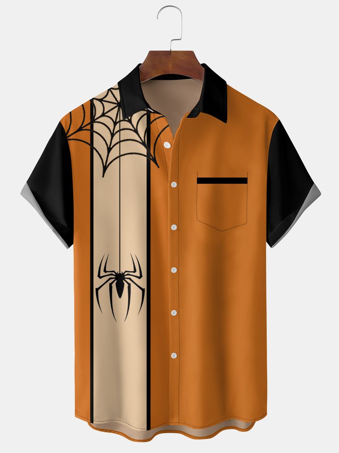 Funky Halloween Spider Print Front Casual Hawaiin Shirt For Men