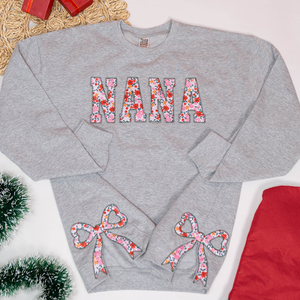 Custom Nana Side Bow Sweatshirt - Mama Nana Gifts - Embroidered Applique Personalized Side Bow Sweatshirt - NH96