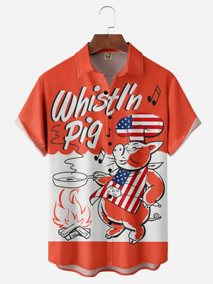 American Flag Chef Pig Chest Pocket Shirt Hawaiian Shirt