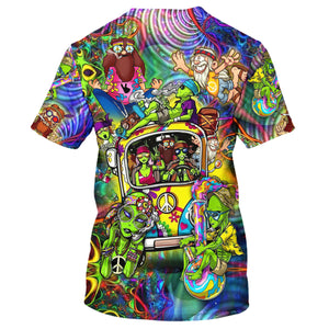 Hippie Alien With Car Colorful- T-Shirt