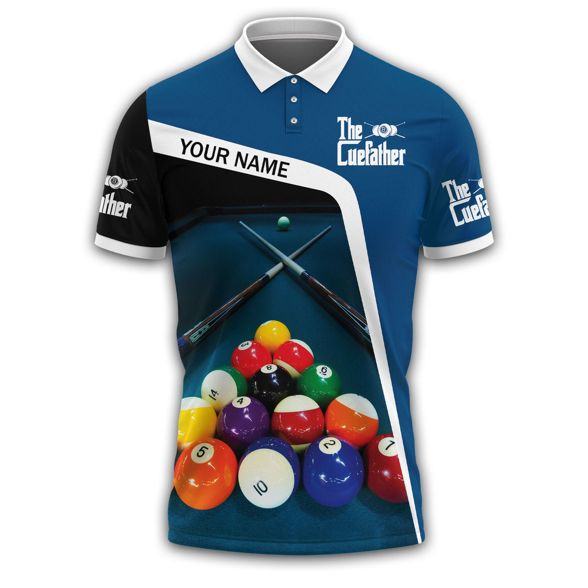 Personalized Sublimation Billiard Art on Polo Shirt, Funny The Cuefather Shirt