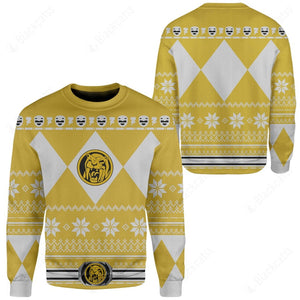Yellow Mighty Morphin Power Rangers Costumes C1 - Ugly Christmas Sweater