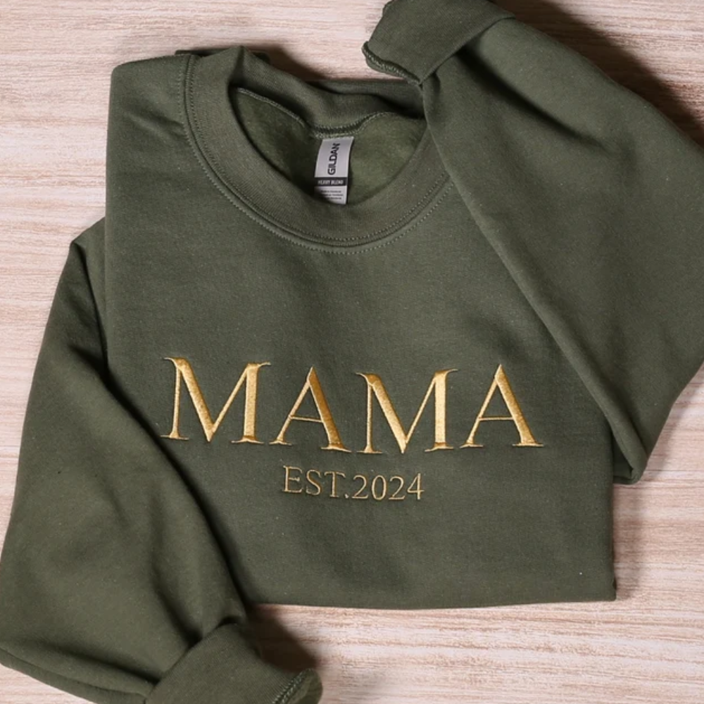 Custom Mama Est 2024 On Chest And Sleeve - Gift For Mom, Grandmother - Embroidered Sweatshirt