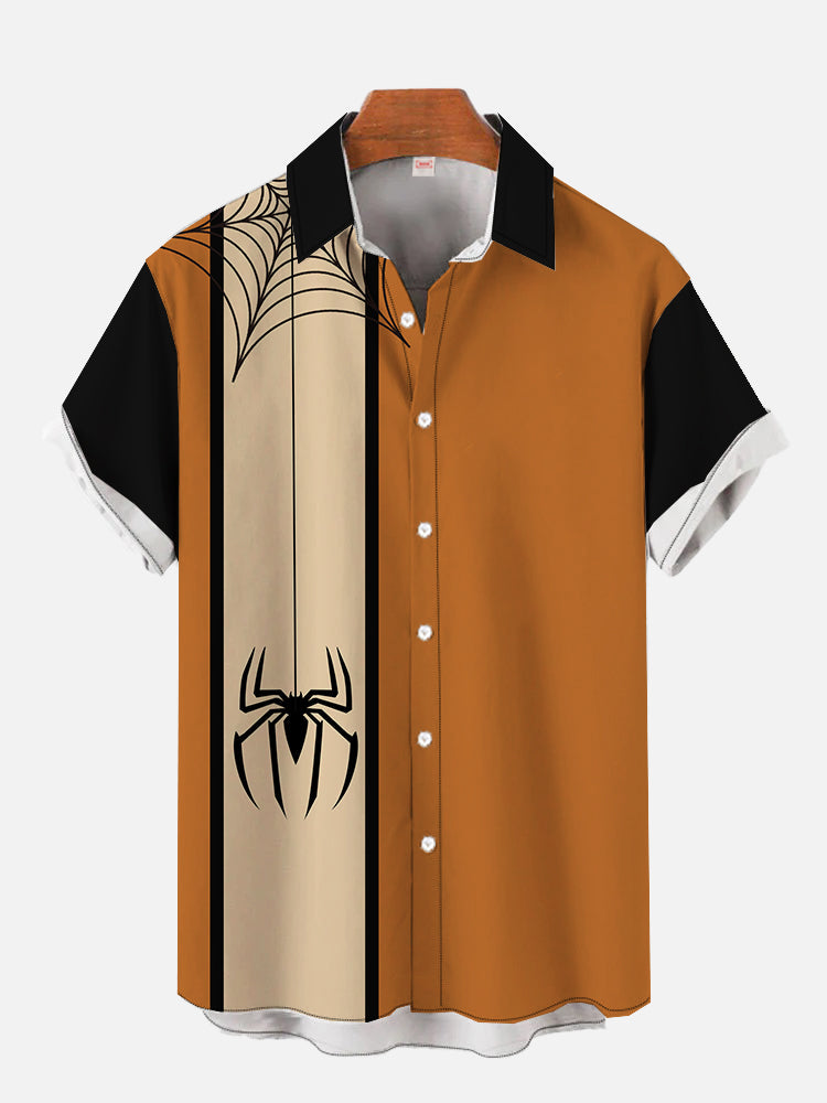 Halloween Element Khaki Spider And Cobweb Hawaiian Shirt