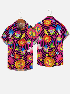 Vintage Halloween Psychedelic Hippie Pumpkins And Clowns Hawaiian Shirt