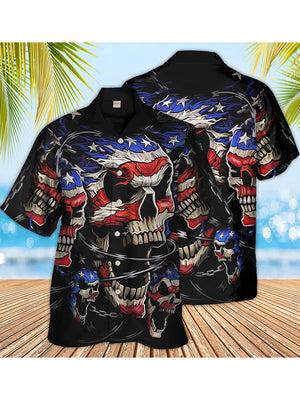 American Flag Skull And Chains Printing 4th Of July Hawaiian Shirt