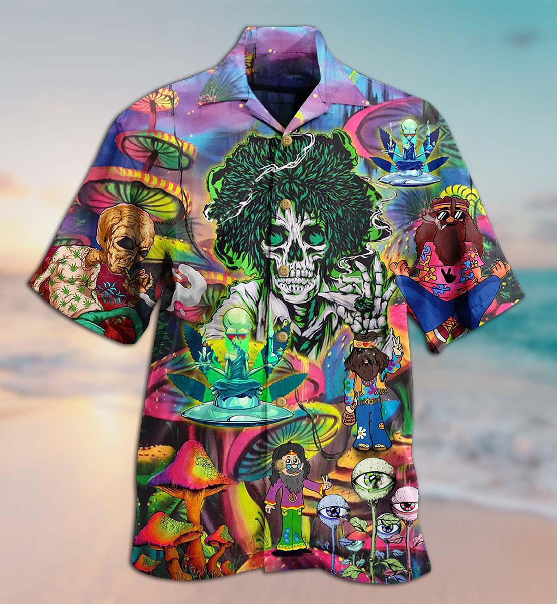 Hippie Skull Alien Mix Color Hawaiian Shirt