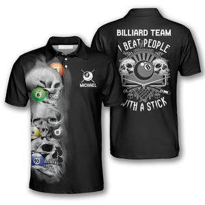 Personalized 3D All Over Print Skull Addicted Custom Billiard Polo Shirts for Men