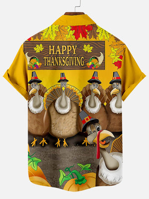 Thanksgiving Turkey Party Men's Short Sleeve Hawaiian Shirt