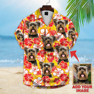 Personalized Gift For Pet Lovers  Leaves & Flowers Pattern Yellow Color Hawaiian Shirt