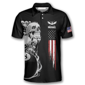 Personalized Skull American Flag Patriotic Billiard Polo Shirt For Men