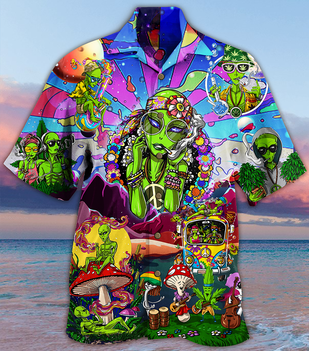 Hippie Alien Peace Life Color Hawaiian Shirt