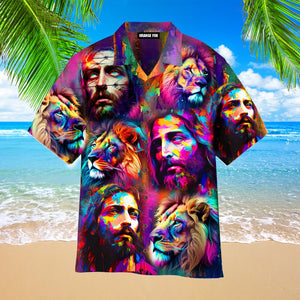 Jesus Lion Neon Hawaiian Shirt For Men & Women