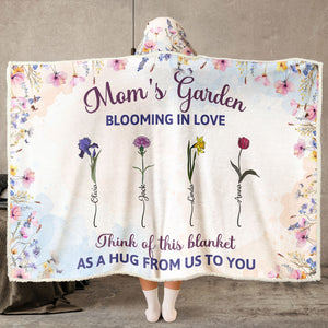 Mom's Garden Blooming In Love - Personalized Wearable Hooded Blanket - Gift For Grandma, Mom - NA9