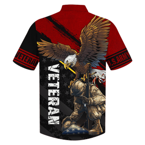 U.S Army Veteran Soldiers Red Black Hawaiian Shirt