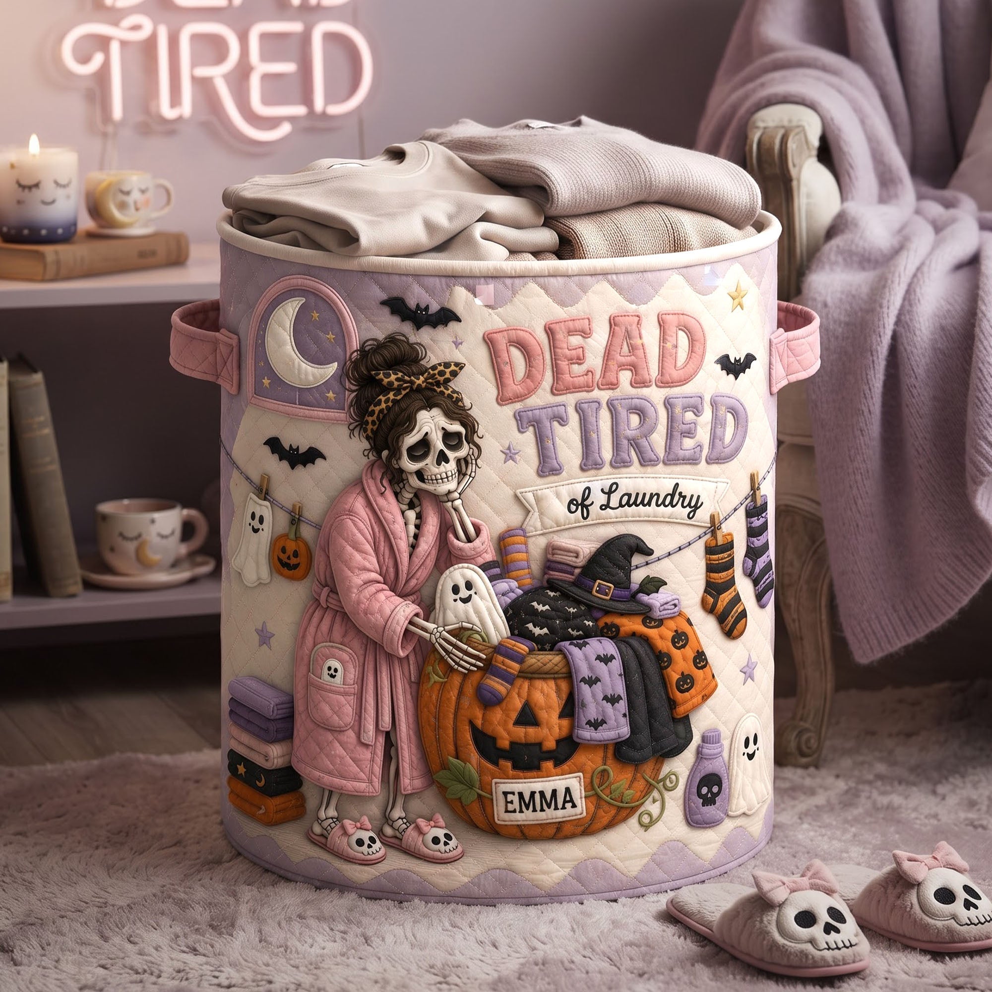 LA02. Dead Tired Of Laundry Funny Halloween Gift For Mom  - Personalized Quilt Laundry Basket