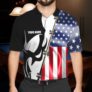 Personalized Skull And Flag US Cue Billiard Polo Shirt For Men