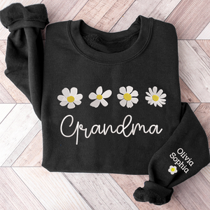 Custom Text Daisies Grandma - Embroidered Hoodie, Sweatshirt, Tshirt - Gift for Grandma