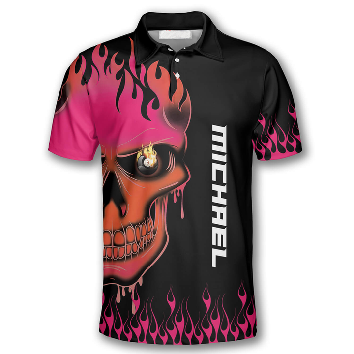 Personalized 3D All Over Print Fire Skull Billiard Polo Shirt