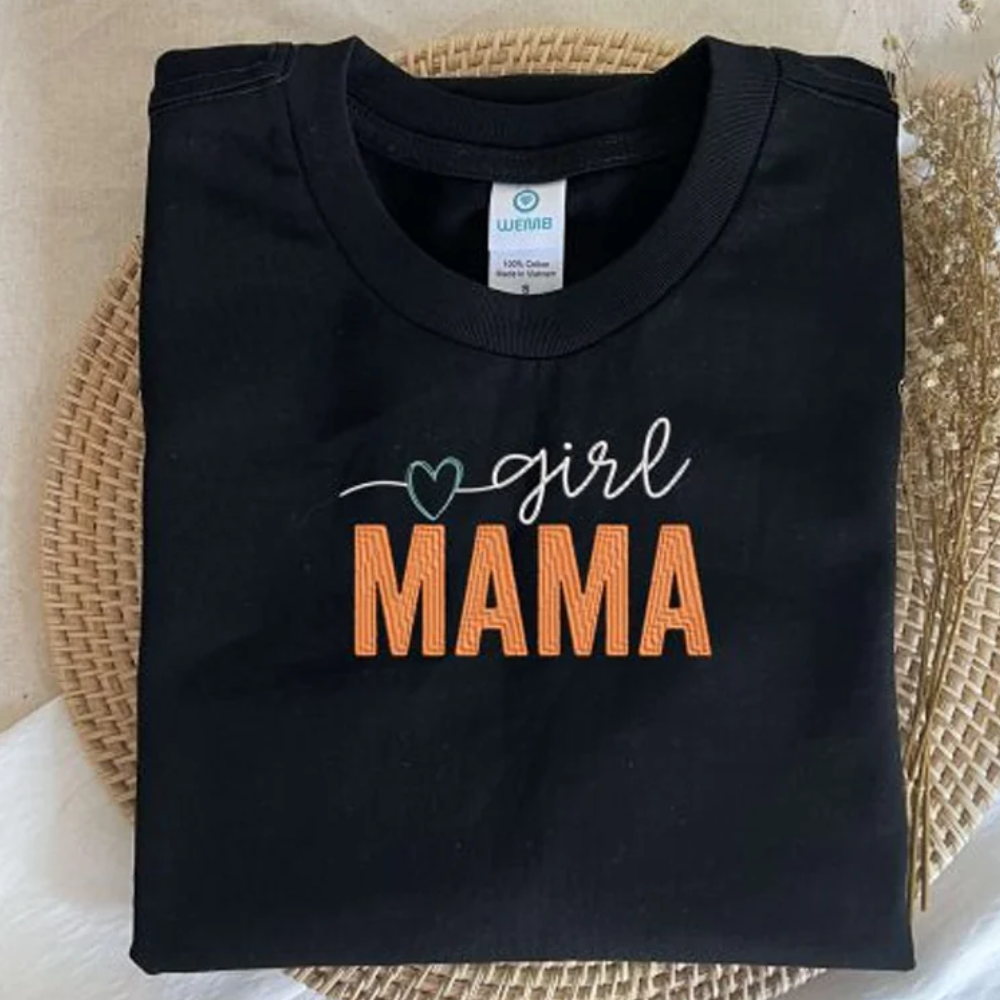 Custom Heart Girl Mama On Chest And Sleeve - Gift For Mom, Grandma - Embroidered Sweatshirt