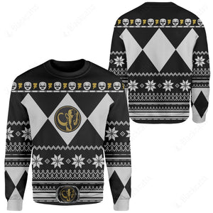 Black Mighty Morphin Power Rangers Costumes C1 - Ugly Christmas Sweater