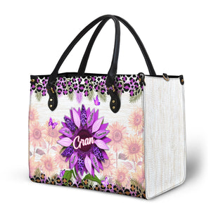 Nana, Mom, Auntie Sunflower  - Personalized Leather Bag - Loving Gift For Mother, Grandma, Grandmother, Mother's Day | NA94