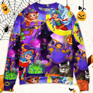 Halloween Funny Witch Ghost Cute Boo In The Magic Forest Art Style - Sweater