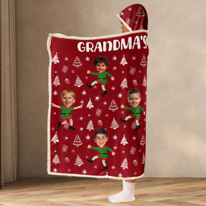 Custom Photo Mommy Grandma's Little Elves - Personalized Wearable Hooded Blanket - Gift For Grandma, Mom - NA94