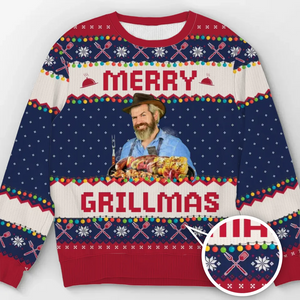 Custom Photo Grilling Up Some Holiday Cheer - Personalized Ugly Sweater - Christmas Gift For Dad, Grandpa, Husband NA94