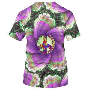 Hippie Purple Flower Sign Of Peace - T-Shirt