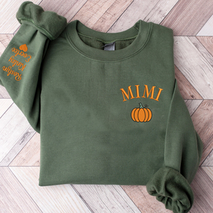 Custom Text Mimi Pumpkin With Grandkids - Embroidered Hoodie, Sweatshirt, Tshirt - Gift for Grandma